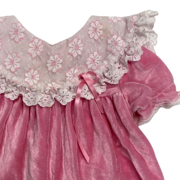 Bryan & Co. Vintage Toddler Girls Pink Velvet and Lace Dress Size 9 months - Picture 5 of 15